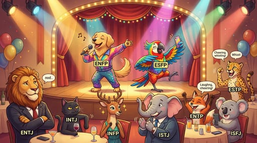 Nano Banana 提示词：MBTI 16 人格动物拟人插画生成器｜Curify AI